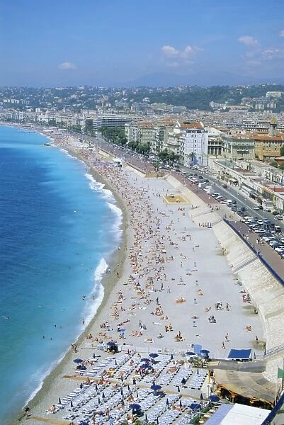 View over the beach and Nice, Cote d Azur, Alpes-Maritimes, Provence, France, Europe