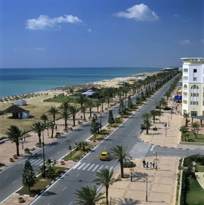 Framed Print : View along beach front from roof of Lella Baya Hotel, Yasmine Hammamet Framed Print : View along beach front from roof of Lella Baya Hotel, Yasmine Hammamet