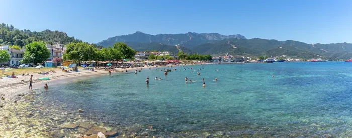 Framed Print : View of beach and sea in Thassos Town, Thassos, Aegean Sea, Greek Islands, Greece, Europe Framed Print : View of beach and sea in Thassos Town, Thassos, Aegean Sea, Greek Islands, Greece, Europe