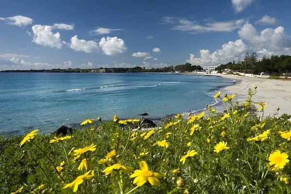 View over beach in spring, Fontane Bianche, near Siracusa, Sicily, Italy