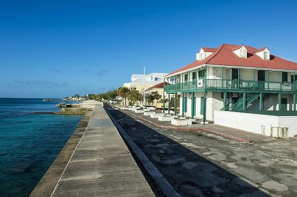 View of the beachfront with the colonial houses of Cockburn Town, Grand Turk, Turks and Caicos