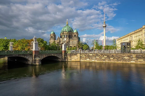 View of Berlin Cathedral, Berliner Fernsehturm and Spree river, Museum Island, Mitte, Berlin, Germany, Europe