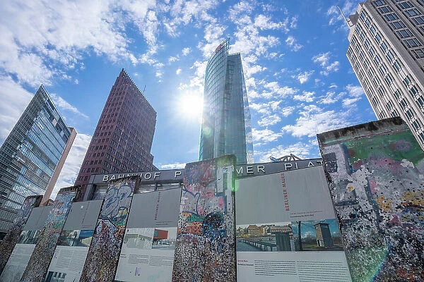 View of Berlin Wall segments and buildings on Potsdamer Platz, Mitte, Berlin, Germany, Europe