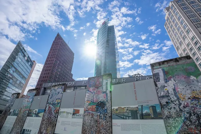 Framed Print : View of Berlin Wall segments and buildings on Potsdamer Platz, Mitte, Berlin, Germany, Europe