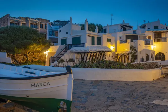 Framed Print : View of Binibeca Vell at dusk, Binibeca Vell, Menorca, Balearic Islands, Spain, Mediterranean, Europe Framed Print : View of Binibeca Vell at dusk, Binibeca Vell, Menorca, Balearic Islands, Spain, Mediterranean, Europe