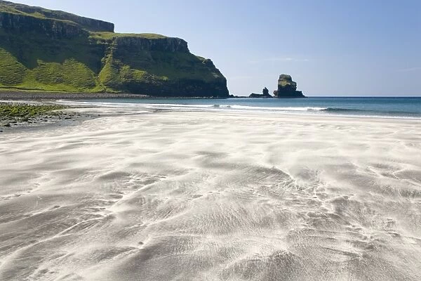 View across the black and white sands of Talisker Bay, near Carbost, Isle of Skye, Inner Hebrides, Highland, Scotland, United Kingdom, Europe