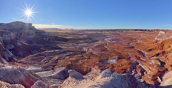 View of the Blue Forest plains from the lower part of Blue Mesa in Petrified Forest National Park, Arizona, United States of America, North America