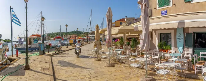 Framed Print : View of boats and cafes in the harbour in Gaios Town, Paxos, Ionian Sea, Greek Islands, Greece, Europe Framed Print : View of boats and cafes in the harbour in Gaios Town, Paxos, Ionian Sea, Greek Islands, Greece, Europe