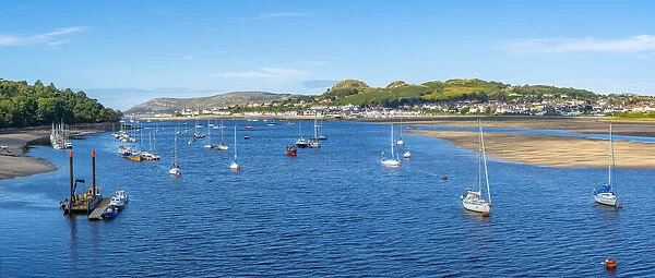 View of boats of the Conwy River, Conwy, Gwynedd, North Wales, United Kingdom, Europe