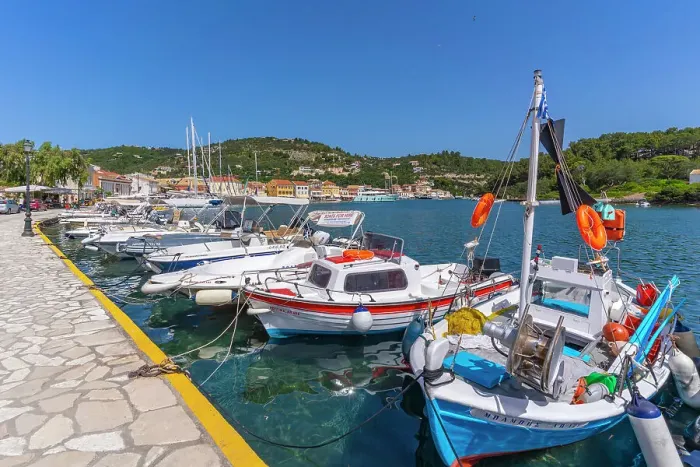 Framed Print : View of boats in the harbour in Gaios Town, Paxos, Ionian Sea, Greek Islands, Greece, Europe Framed Print : View of boats in the harbour in Gaios Town, Paxos, Ionian Sea, Greek Islands, Greece, Europe
