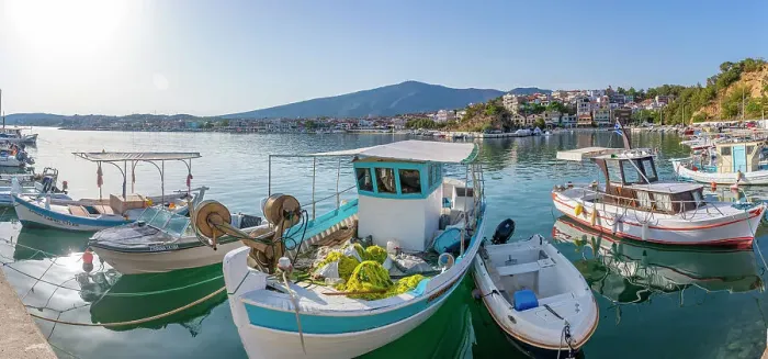 Framed Print : View of boats in the harbour in Limenaria village, Limenaria, Thassos, Aegean Sea, Greek Islands, Greece, Europe Framed Print : View of boats in the harbour in Limenaria village, Limenaria, Thassos, Aegean Sea, Greek Islands, Greece, Europe