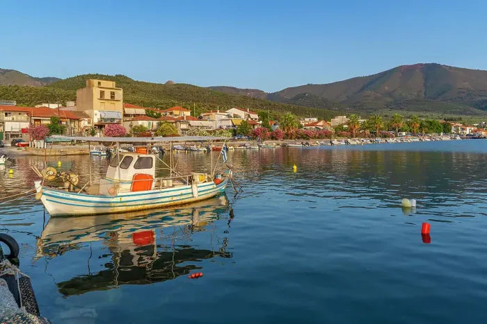 Framed Print : View of boats in the harbour at Skala Kallirachis, Skala Kallirachis, Thassos, Aegean Sea, Greek Islands, Greece, Europe Framed Print : View of boats in the harbour at Skala Kallirachis, Skala Kallirachis, Thassos, Aegean Sea, Greek Islands, Greece, Europe