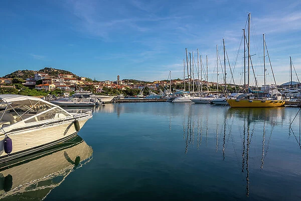 View of boats in Marina di Porto Rotondo, Porto Rotondo, Sardinia, Italy, Mediterranean, Europe