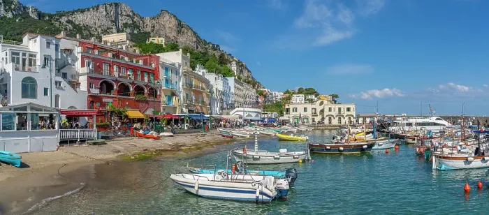 Framed Print : View of boats in Marina Grande and shops and cafes on the quayside, Isle of Capri, Bay of Naples, Campania, Italy, Mediterranean, Europe Framed Print : View of boats in Marina Grande and shops and cafes on the quayside, Isle of Capri, Bay of Naples, Campania, Italy, Mediterranean, Europe
