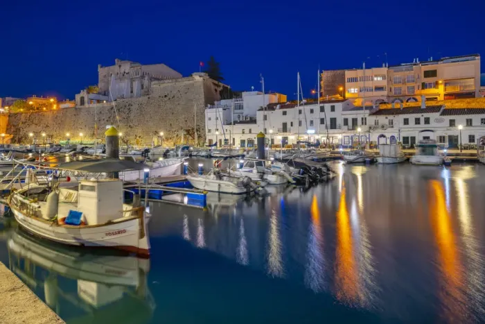 Framed Print : View of boats in marina overlooked by whitewashed buildings at dusk, Ciutadella, Menorca, Balearic Islands, Spain, Mediterranean, Europe Framed Print : View of boats in marina overlooked by whitewashed buildings at dusk, Ciutadella, Menorca, Balearic Islands, Spain, Mediterranean, Europe