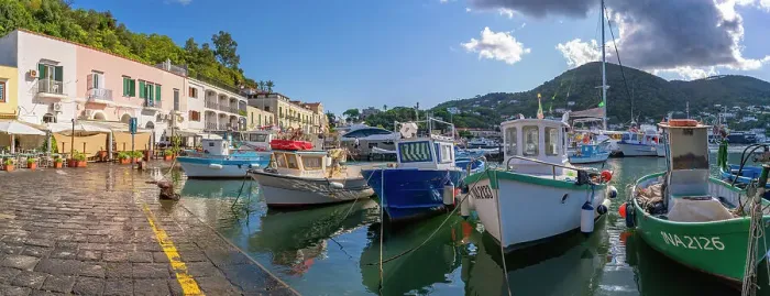 Framed Print : View of boats and restaurants in Porto d'Ischia (Port of Ischia), Island of Ischia, Campania, Italy, Europe Framed Print : View of boats and restaurants in Porto d'Ischia (Port of Ischia), Island of Ischia, Campania, Italy, Europe