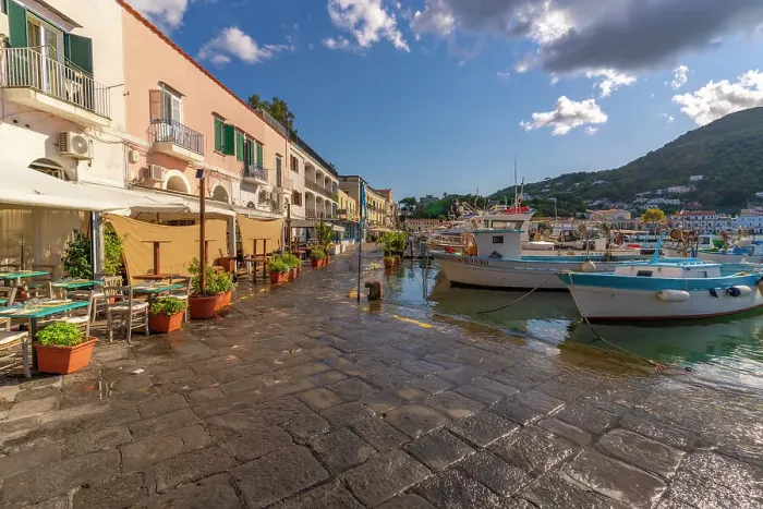 Framed Print : View of boats and restaurants in Porto d'Ischia (Port of Ischia), Island of Ischia, Campania, Italy, Europe Framed Print : View of boats and restaurants in Porto d'Ischia (Port of Ischia), Island of Ischia, Campania, Italy, Europe