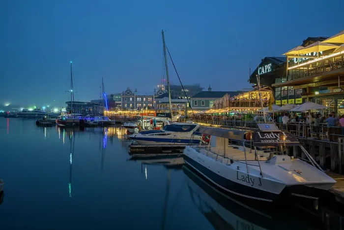 Framed Print : View of boats and restaurants in the Waterfront at dusk, Cape Town, Western Cape, South Africa, Africa Framed Print : View of boats and restaurants in the Waterfront at dusk, Cape Town, Western Cape, South Africa, Africa