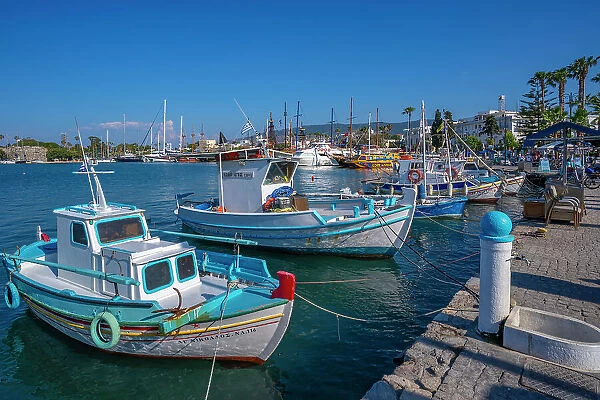 View of boats and ships in Kos Harbour, Kos Town, Kos, Dodecanese, Greek Islands, Greece, Europe