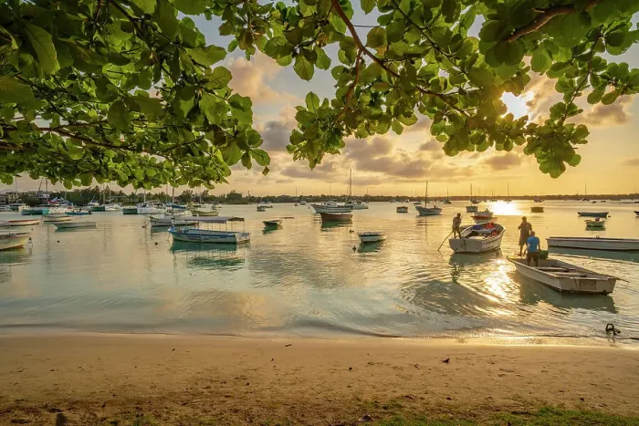 Framed Print : View of boats on the water in Grand Bay at golden hour, Mauritius, Indian Ocean, Africa Framed Print : View of boats on the water in Grand Bay at golden hour, Mauritius, Indian Ocean, Africa