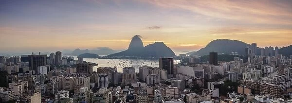 View over Botafogo towards the Sugarloaf Mountain at dawn, Rio de Janeiro, Brazil
