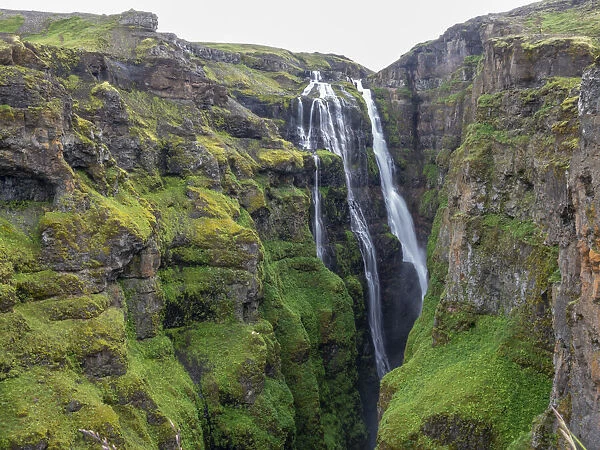 View of the Botnsv River and Glymur Waterfall, at 198 meters Iceland