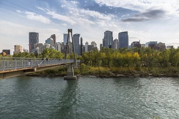 View of Bow River and Downtown from Sunnyside Bank Park, Calgary, Alberta, Canada