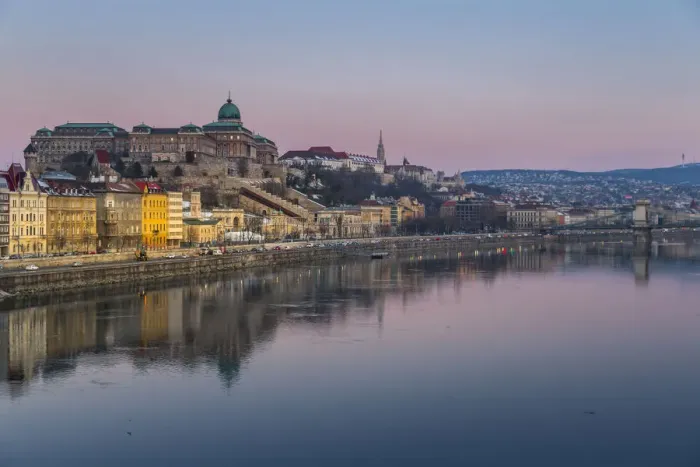 Framed Print : View of Budapest Castle reflecting in the Danube River during early morning, UNESCO Framed Print : View of Budapest Castle reflecting in the Danube River during early morning, UNESCO