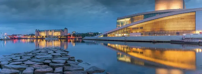 Framed Print : View of buildings and Oslo Opera House reflecting in harbour at dusk, Oslo, Norway, Scandinavia, Europe Framed Print : View of buildings and Oslo Opera House reflecting in harbour at dusk, Oslo, Norway, Scandinavia, Europe