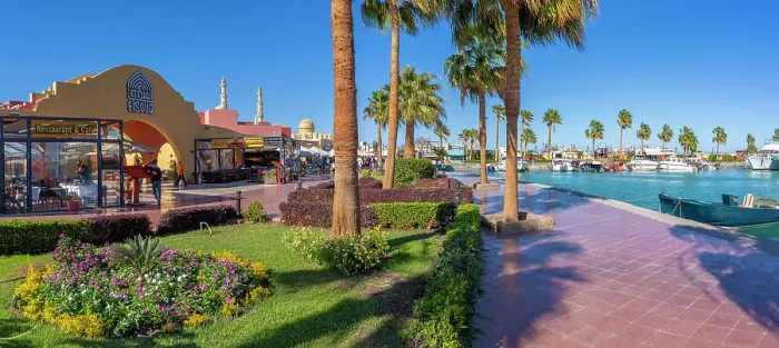 Framed Print : View of cafe and waterfront in Hurghada Marina and Al Mina Mosque in background, Hurghada, Red Sea Governorate, Egypt, North Africa, Africa Framed Print : View of cafe and waterfront in Hurghada Marina and Al Mina Mosque in background, Hurghada, Red Sea Governorate, Egypt, North Africa, Africa