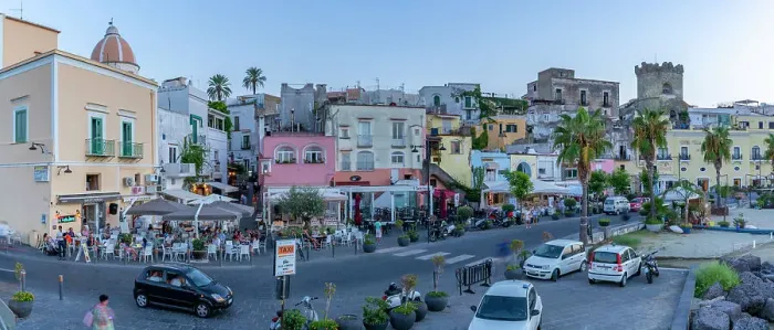 Framed Print : View of cafes and bars on Via Marina at sunset, Forio, Island of Ischia, Campania, Italy, Europe Framed Print : View of cafes and bars on Via Marina at sunset, Forio, Island of Ischia, Campania, Italy, Europe
