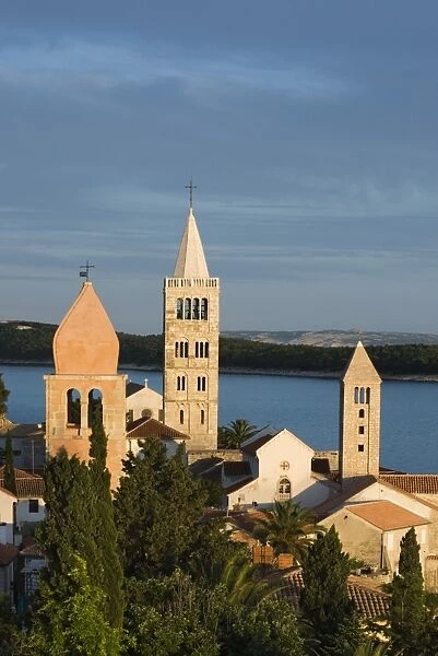 View over campaniles of old town, Rab Town, Rab Island, Kvarner Gulf, Croatia, Adriatic, Europe