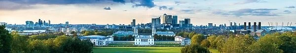 View of Canary Wharf from Greenwich Observatory, Greenwich, London, England, United Kingdom