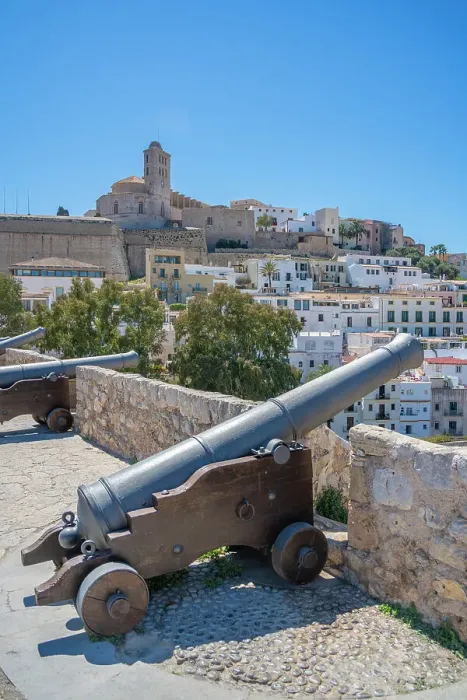 Framed Print : View of cannons, Dalt Vila and Cathedral, UNESCO World Heritage Site, Ibiza Town, Eivissa, Balearic Islands, Spain, Mediterranean, Europe Framed Print : View of cannons, Dalt Vila and Cathedral, UNESCO World Heritage Site, Ibiza Town, Eivissa, Balearic Islands, Spain, Mediterranean, Europe
