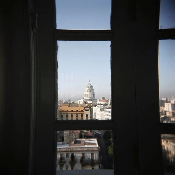 View of the Capitolio from the restaurant window of the Hotel Seville, Havana