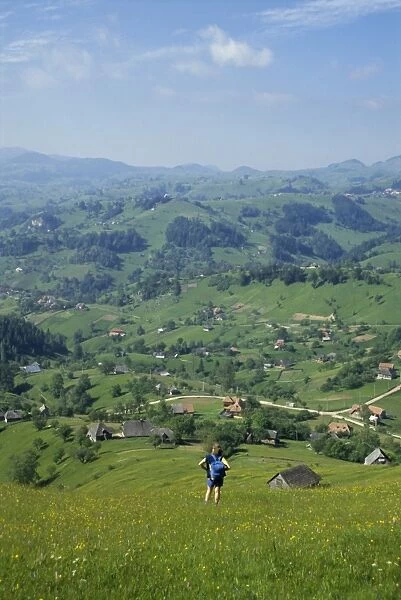 View over Carpathian village of Magura, Transylvania, Romania, Europe