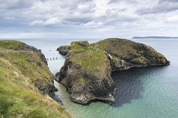 View of the Carrick a Rede Rope Bridge, Ballintoy, Ballycastle, County Antrim, Ulster