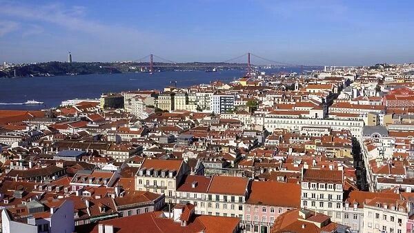 View from Castelo Sao Jorge over the old town Baixa, River Tejo (Tagus River), Lisbon