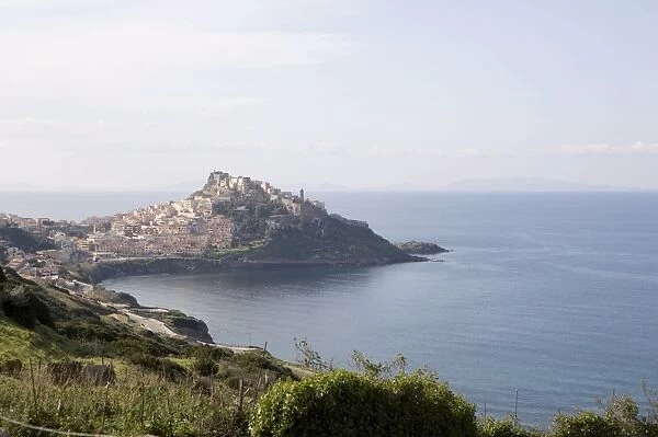 View of Castelsardo in background and the coast of Sardinia, Italy, Mediterranean, Europe