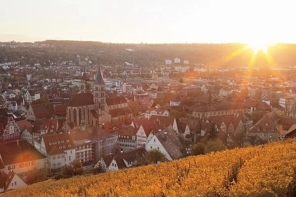 View from the castle over Esslingen at sunset, Esslingen, Baden-Wurttemberg, Germany