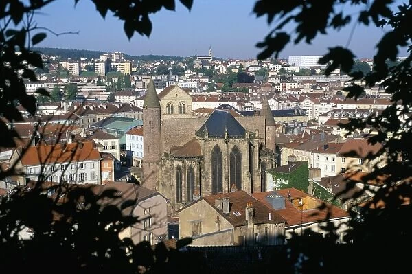 View from castle garden of the Saint Maurice basilica in town of Epinal