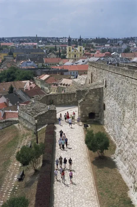 Framed Print : View from Castle over town and castle ramparts Framed Print : View from Castle over town and castle ramparts