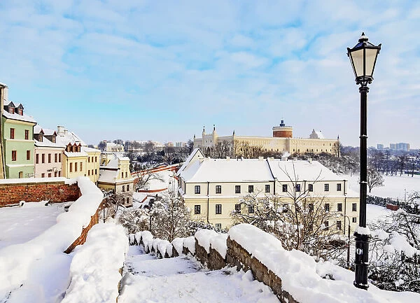 View towards the Castle, winter, Lublin, Lublin Voivodeship, Poland, Europe