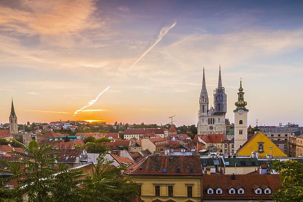 View of the Cathedral of the Assumption Blessed Virgin Mary at dawn, Zagreb, Croatia