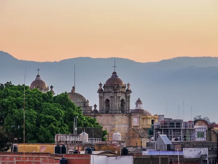 Framed Print : View towards the Cathedral of Our Lady of the Assumption at dawn, Oaxaca de Juarez, Oaxaca State, Mexico