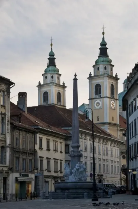 Framed Print : View towards the Cathedral of St. Nicholas along the streets of the old town of Ljubljana Framed Print : View towards the Cathedral of St. Nicholas along the streets of the old town of Ljubljana