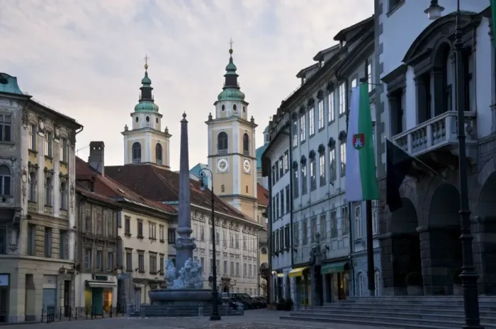 Framed Print : View towards the Cathedral of St. Nicholas along the streets of the old town of Ljubljana Framed Print : View towards the Cathedral of St. Nicholas along the streets of the old town of Ljubljana