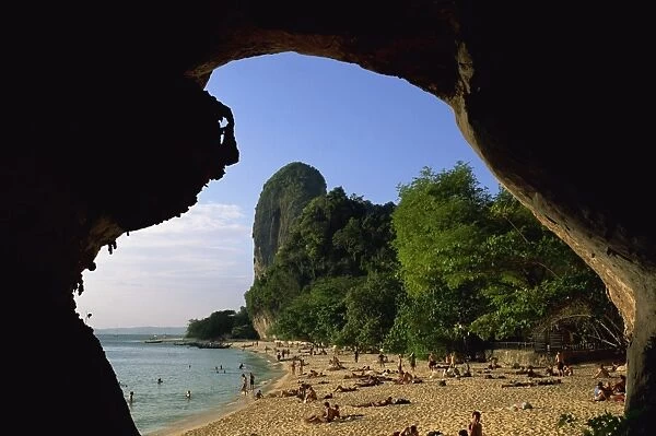 View from cave entrance of the beach and coast