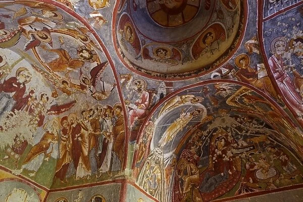 View of ceiling with fresco painting in a cave church, Goreme open air museum, Cappadocia, Anatolia, Turkey, Asia Minor, Eurasia