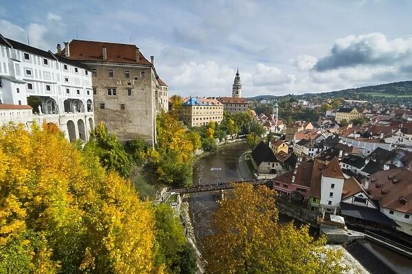 View over Cesky Krumlov and the Vltava River, UNESCO World Heritage Site, Czech Republic